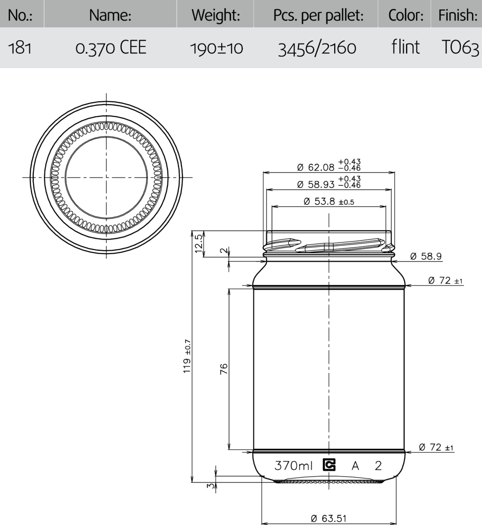 Βάζα 370ml - 0.5kg Φ63